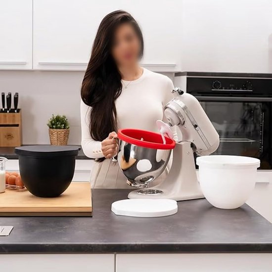 Siliconen Blenderkom Voering - Mengkom Inleg - Stabiel Mengen - Geluidsreductie - 5 Kwart - Wit — afbeelding 4