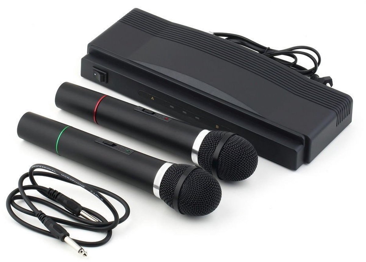 SnelShoppen - Set van 2 Draadloze Microfoons met Professionele Draadloze Ontvanger voor Karaoke en Evenementen, Tweekanaals, Geschikt voor Feestjes en