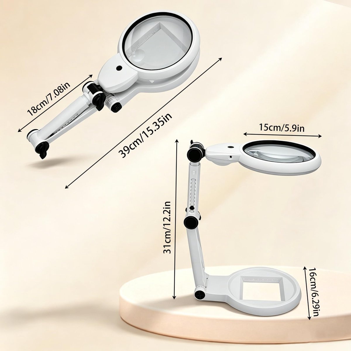 SnelShoppen - VeftBltrem 4X/1.7X Vergrootglas met Licht op Standaard, Oplaadbare Loeplamp met 18 LED voor Lezen, Knutselen, Diamantschilderen en Repar