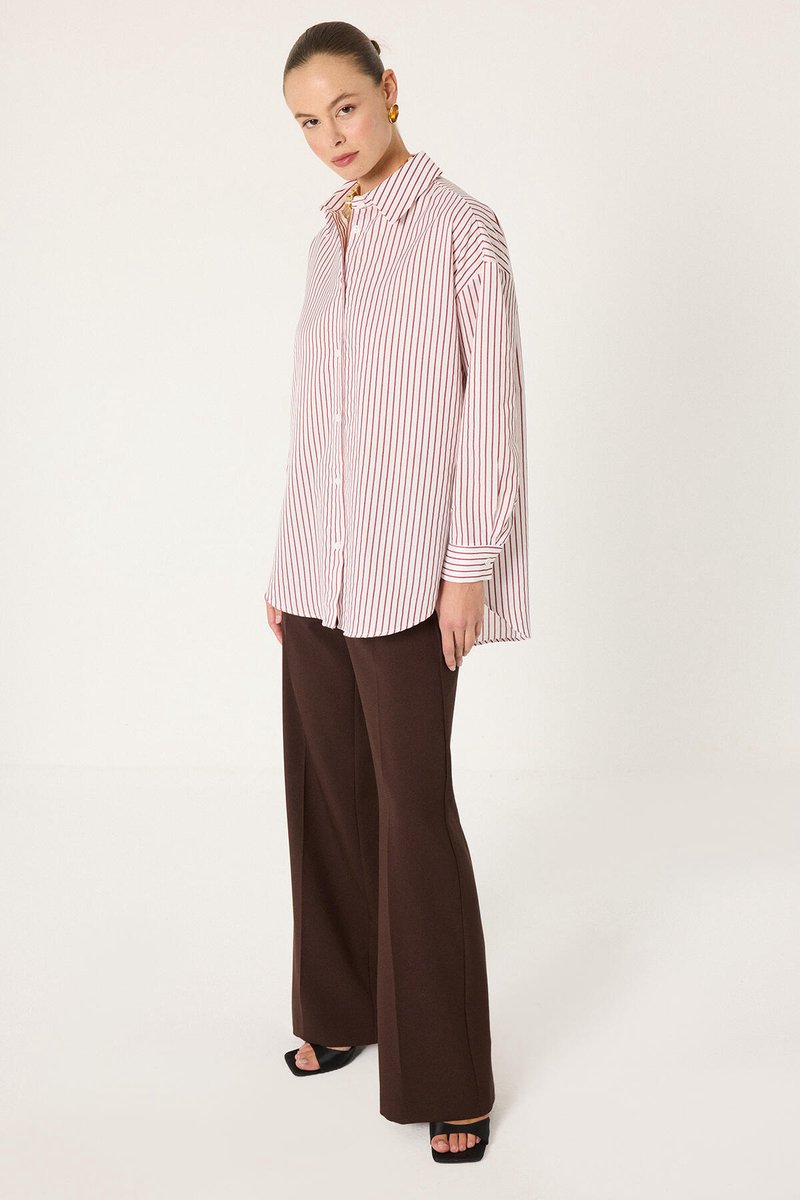Touché Privé - Oversized blouse met fijne strepen - Bordeaux - Dames