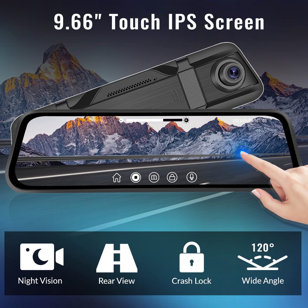 SnelShoppen - Dual Dash Cam 9,66" Achteruitkijkspiegel 1080P HD Auto Camera Voor en Achter met Ultra Nachtzicht, G-Sensor, Parkeerhulp en 24 Uur Parke