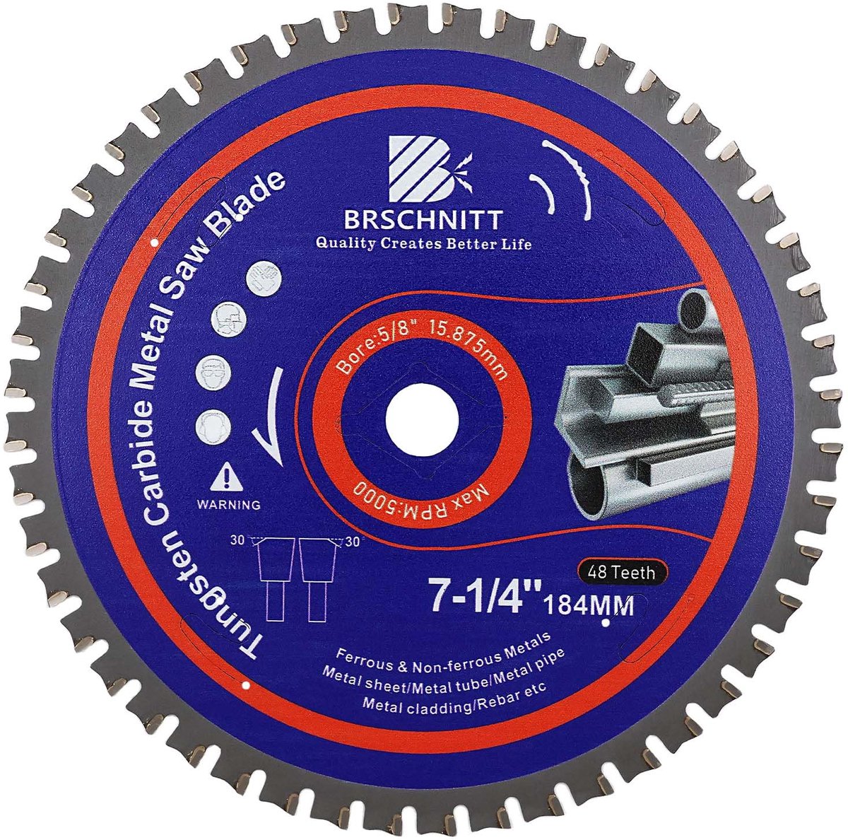 SnelShoppen - 184MM Metaalzaagblad TCT met Hardmetalen Tanden voor IJzer, IJzerbuis en Ferrometalen - 48T Gat: 15,875MM - Voor Precisie Zaagwerkzaamhe