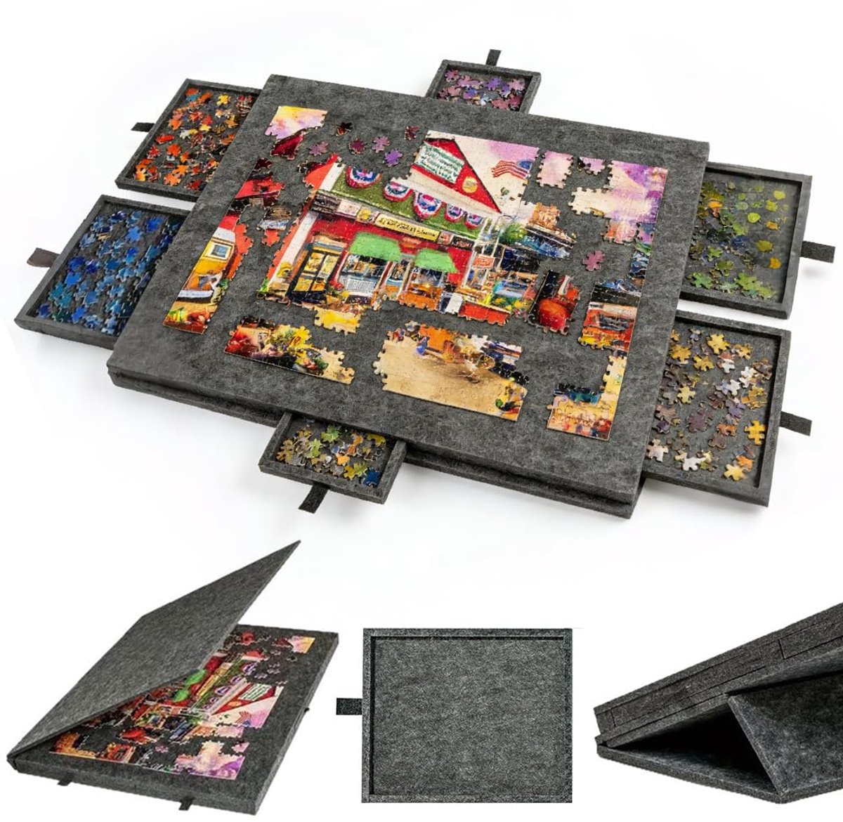 SnelShoppen - Kantelbare Puzzeltafel voor 1000 Stukjes met 6 Sorteerladen, Draagbaar Puzzelbord, Licht Vilt, Verstelbare Standaard en Afdekking in Ses