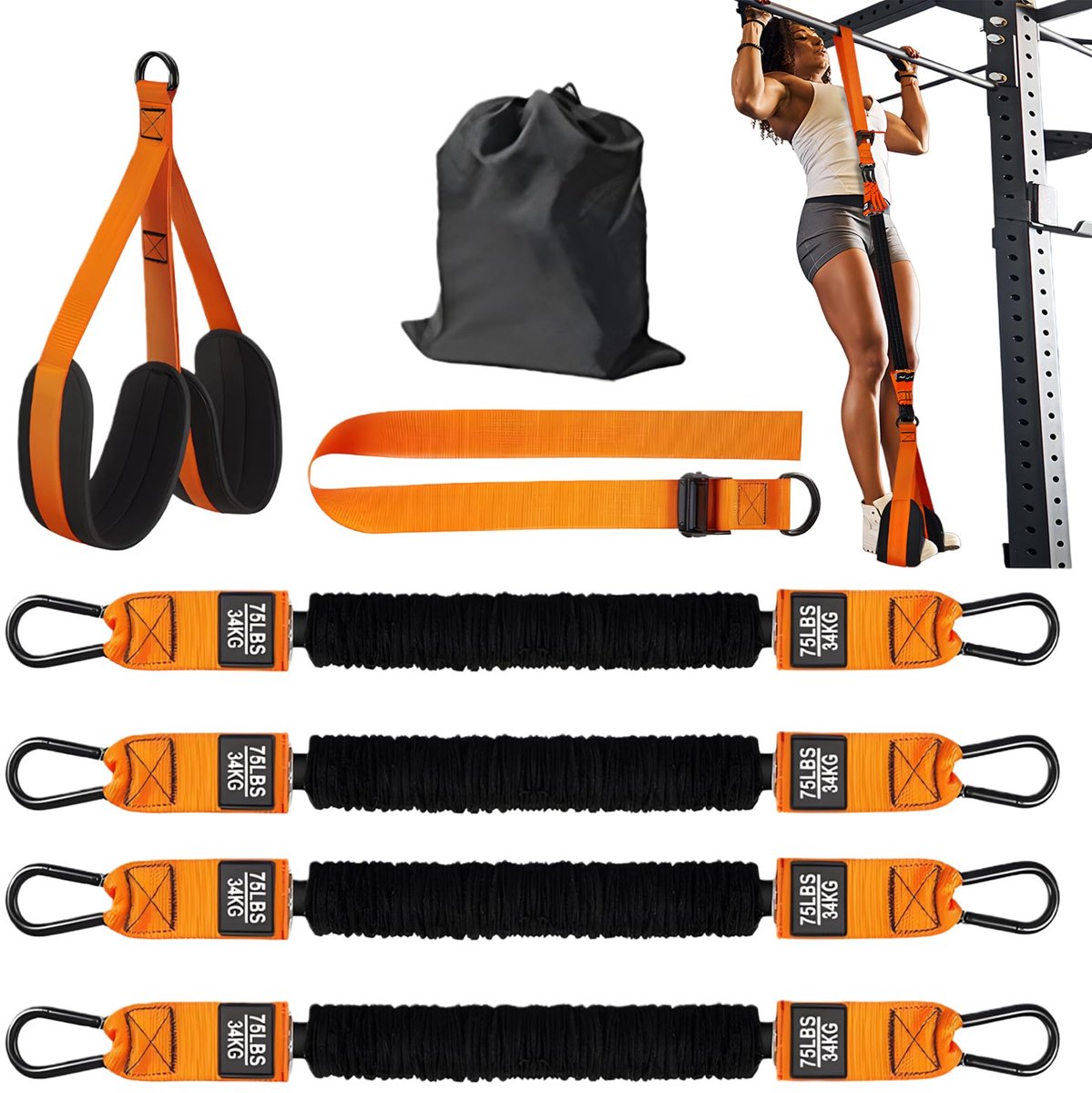SnelShoppen - Optrekband Pull-Up Assistentband met Voetsteunpedalen - Weerstandsband voor Fitness - Spanning Kabel voor Bovenlichaam Ontwikkeling - Id