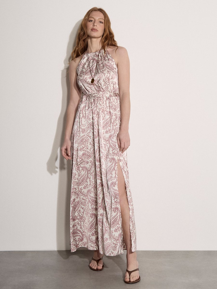 Maxi-jurk van satijn met paisleyprint