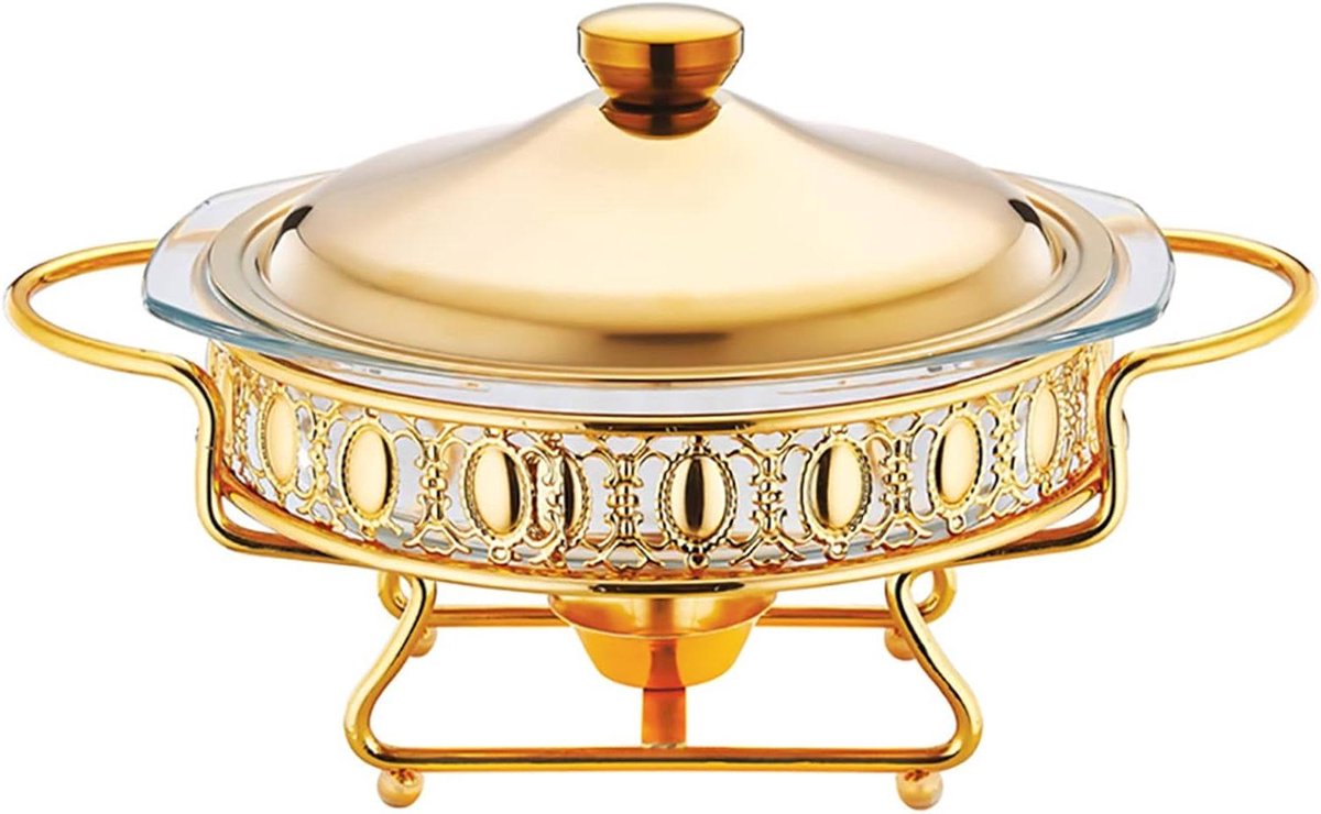 Buffet Set - Warmhoudbak - Eten Warm Houden - Dubbele Brander - 2.0L - Goud