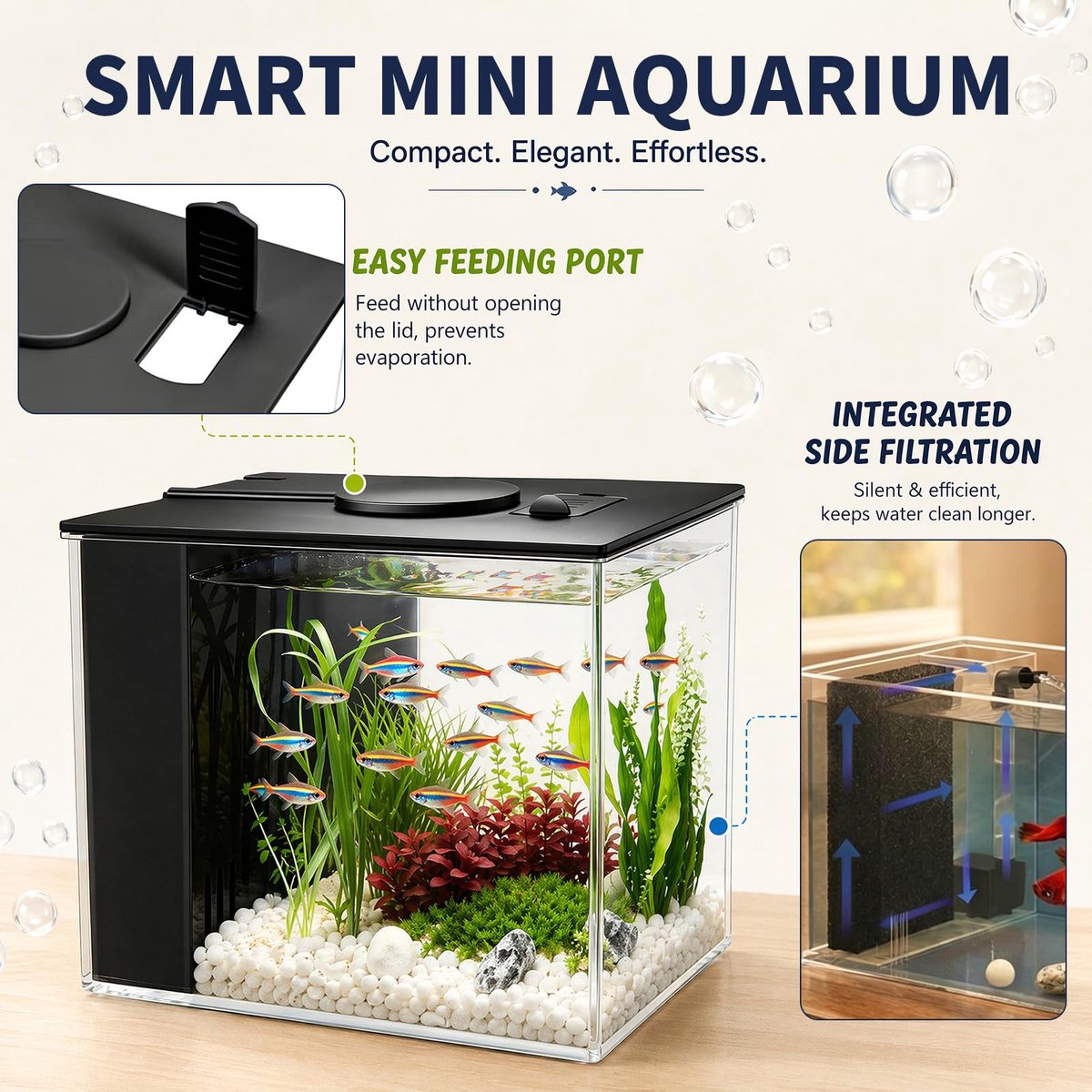 SnelShoppen - Betta Aquarium Complete Set - 20 Liter - Inclusief LED Verlichting, Filter en Decoraties - Ideaal voor Beginners en Kinderen - Perfect v thumbnail 2
