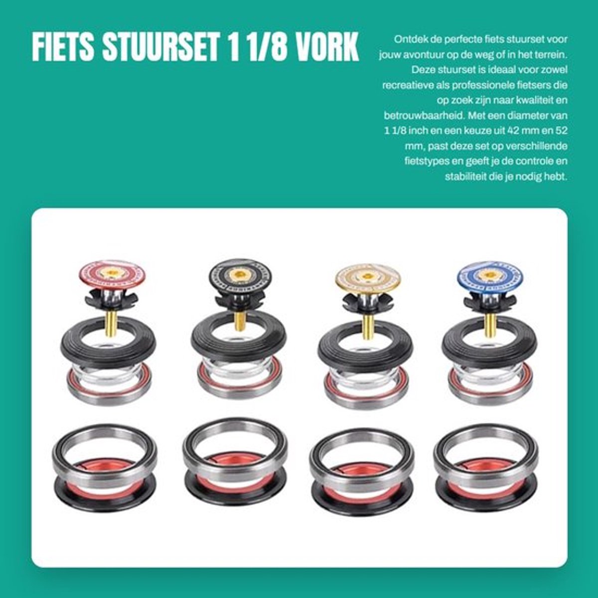 Fiets Stuurset 1 1/8 - Vork Lager Headset - Lichtgewicht en Duurzaam - 42 mm en 52 mm - Perfect voor Fietsen - Geschikt voor Diverse Fiet...