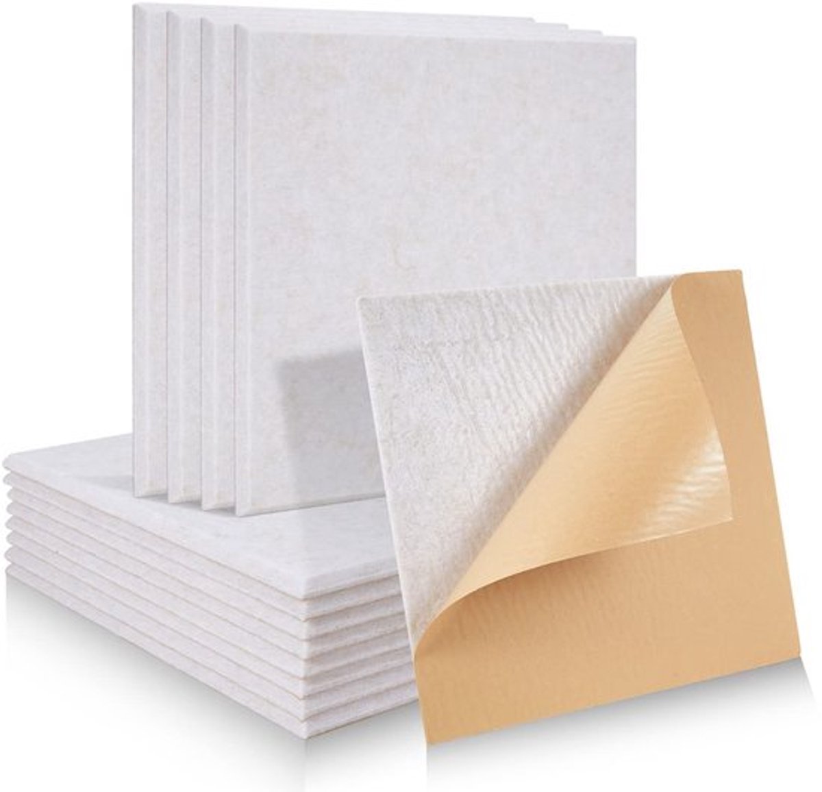 Akoestisch Paneel Zelfklevend - Geluidsabsorberende Geluidsisolatie - 12 Stuks - 30 x 30 x 0,9 cm - Hoge Dichtheid - Licht Camel