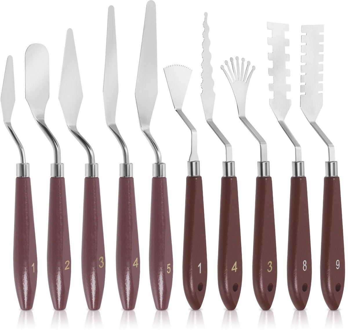 SnelShoppen - 10-delige Roestvrij Stalen Spatula Palette Mes Set met Houten Handvat voor Schilderen, Olieverf, Acryl en Mengtechnieken