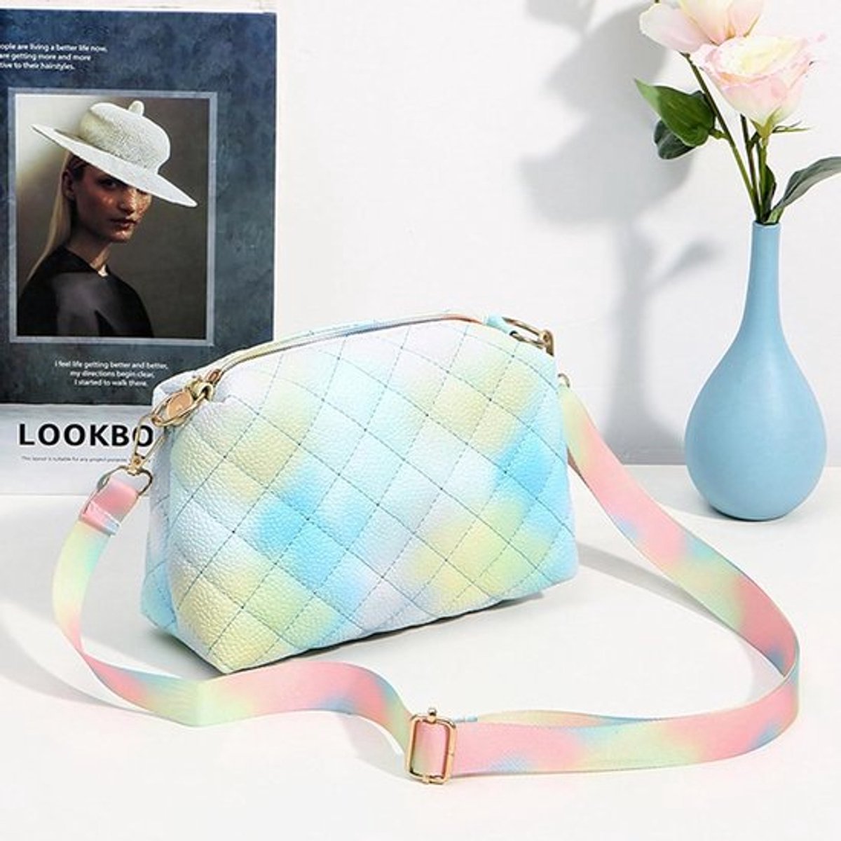 Schoudertas voor meisjes met regenboogmotief, verstelbare schouderriem in blauw - Ideaal voor kinderen en vrouwen - 22 x 9 cm groot