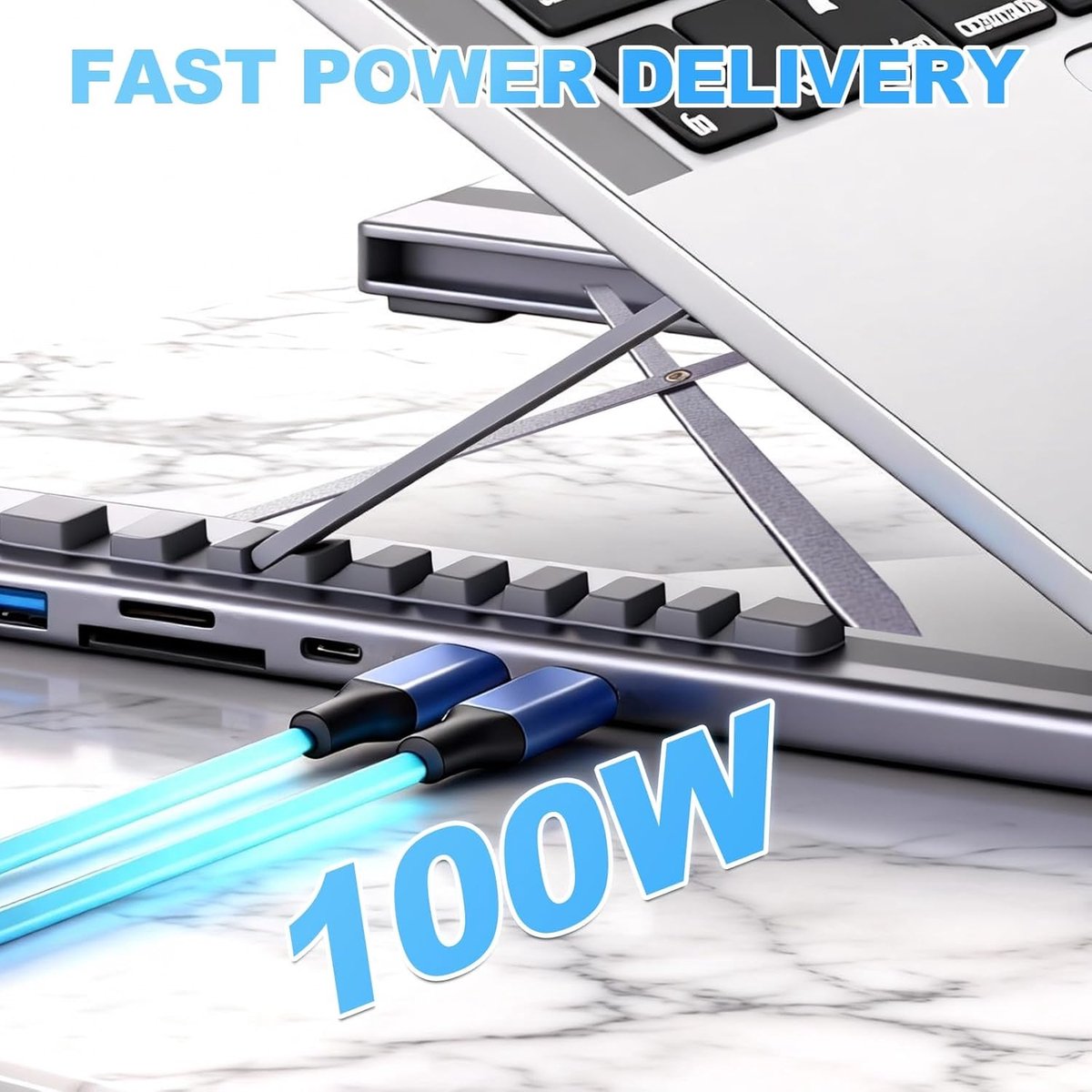 Laptopstandaard Dockingstation - Verstelbare Standaard Hub - Productief Werken - 8-in-1 Aansluitingen - 10-17 inch - Zwart thumbnail 2