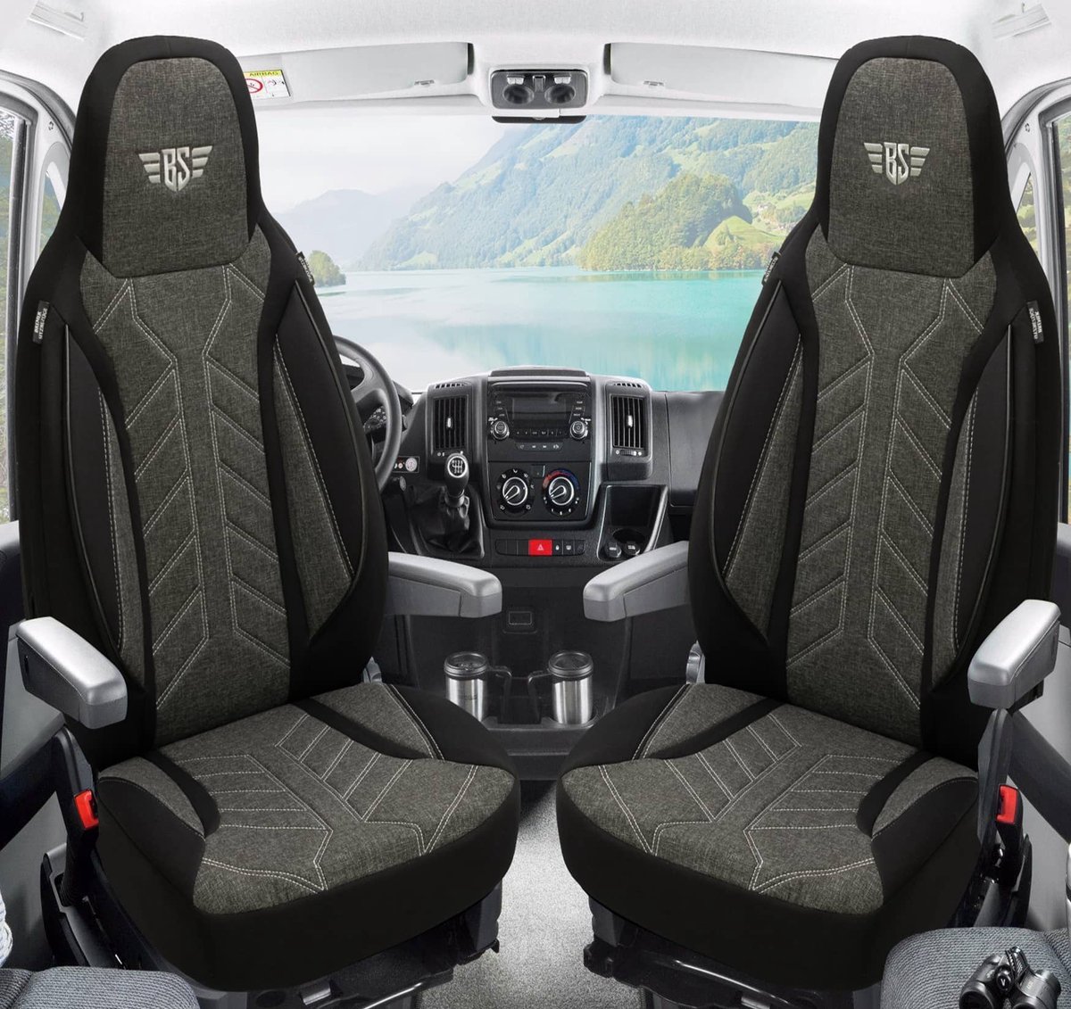 Premium Camper stoelhoezen voor Rapido Serie C PLKT204 in Zwart/Antraciet (2 losse stoelen)