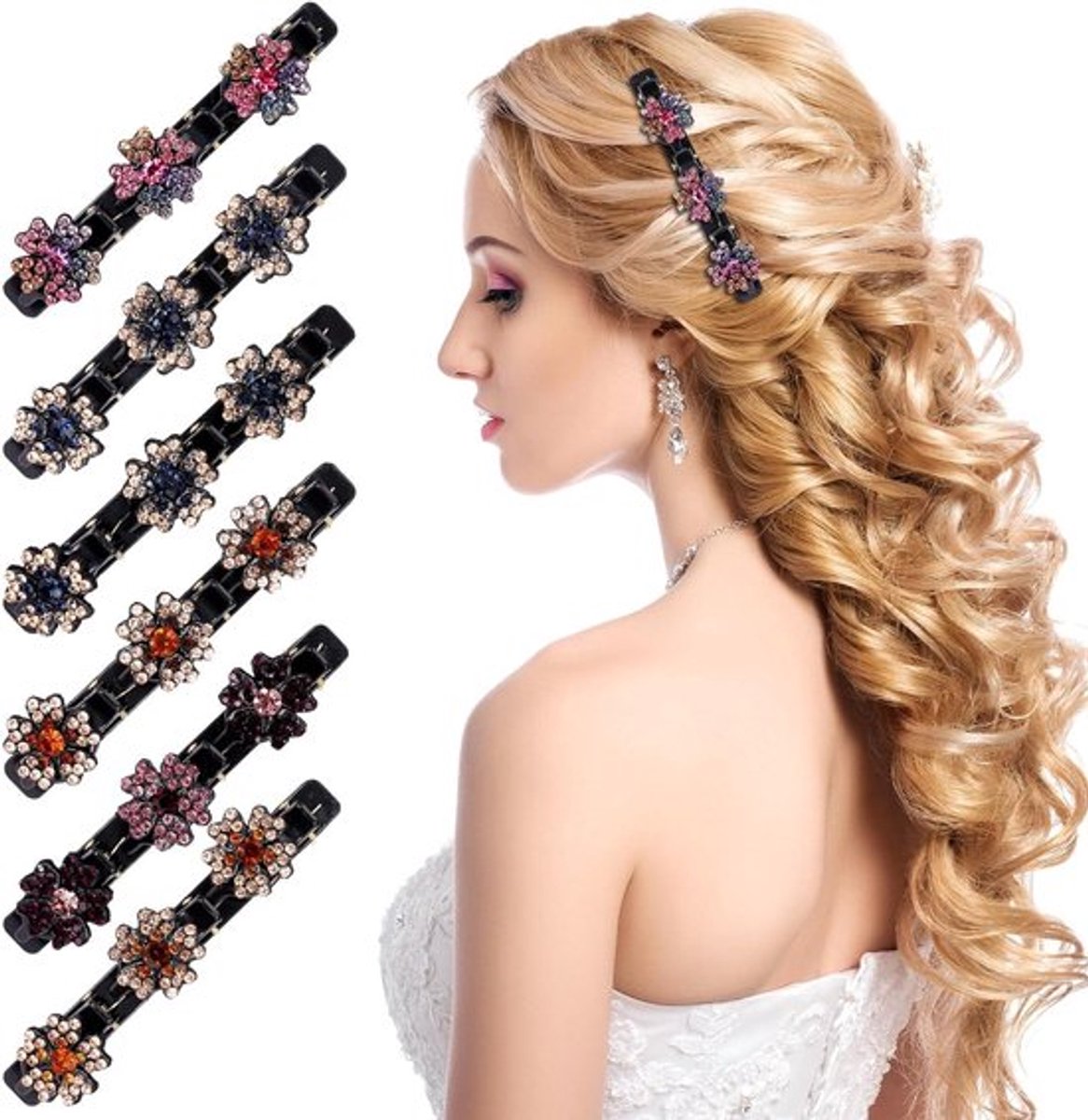 Haarspelden met glinsterende kristalstenen - Set van 6 - Geschikt voor vrouwen en meisjes - Haaraccessoires met fonkelende kristalsteen