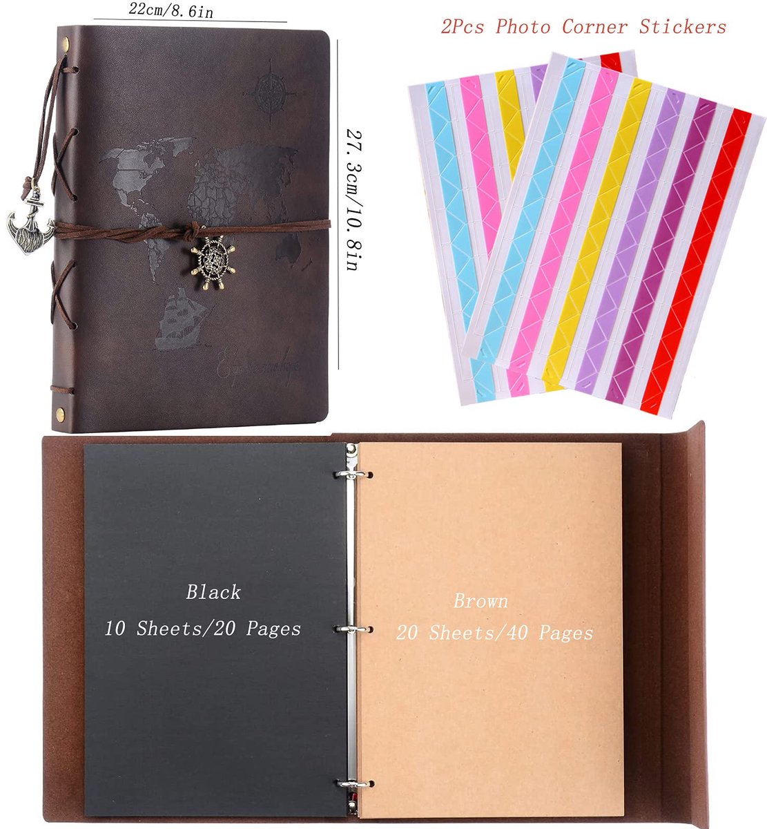 SnelShoppen - ZEEYUAN Fotoalbum Scrapbooking Reizen Leer Wereldkaart Vintage Retro Knutselen Foto Boek Speciale Verjaardagscadeaus voor Valentijnsdag