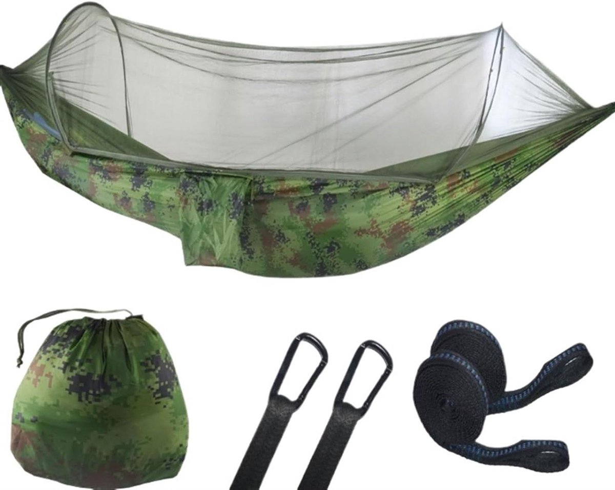 Dubbele Campinghangmat - Hangmat met Klamboe - Buiten Ontspannen - Lichtgewicht 2 Persoons - 290 x 140 cm - Groen