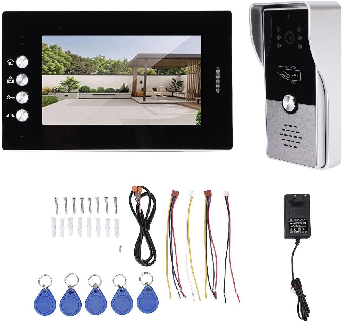 Video Intercom Systeem - Deurbel met Camera - Veiligheid Verhogend - IR Nachtzicht - 7 Inch Monitor - Zwart en Zilver