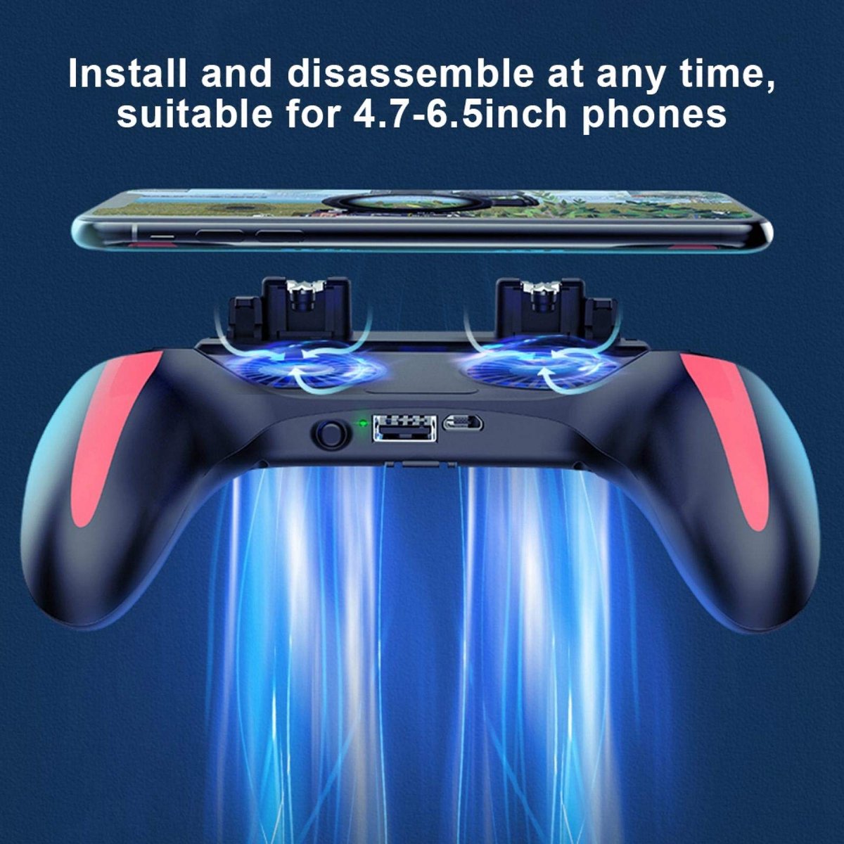 SnelShoppen - Mobile Game Controller voor PUBG, Gaming Grip Smartphone Gamepad met Dual Cooling Fans en 2500mAh Batterij voor Intensieve Gaming Ervari