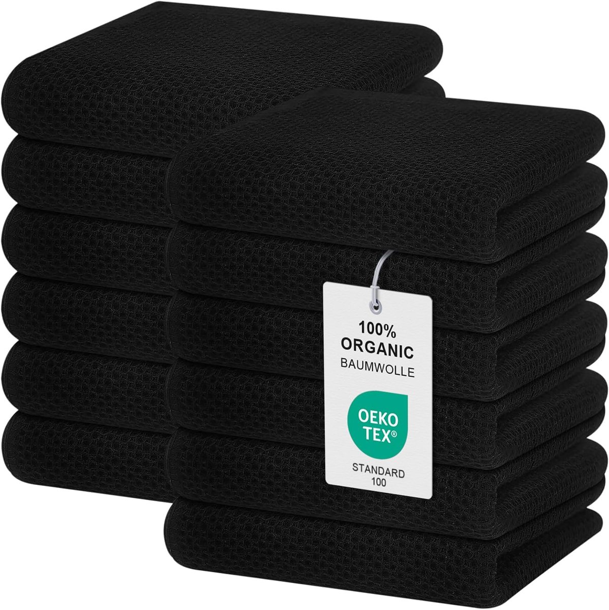 SnelShoppen - Theedoeken 100% Katoen, 32 x 72 cm, Zachte en Absorberende Keukendoeken, Dikke Premium Vaatdoeken, Poetsdoeken, 12 Stuks, Zwart voor Keu