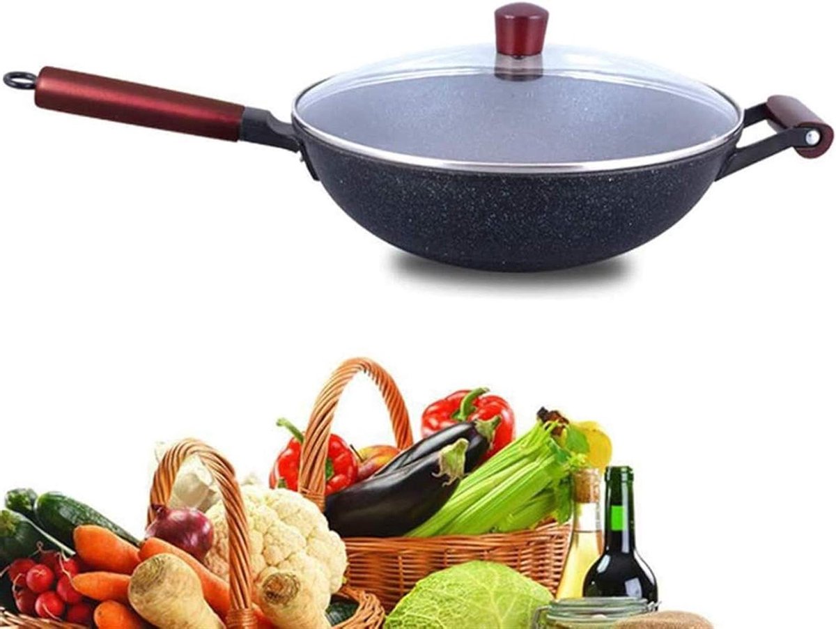 Koekenpan met deksel Dagelijks Koken Gelijkmatige Warmteverdeling 32cm Zwart
