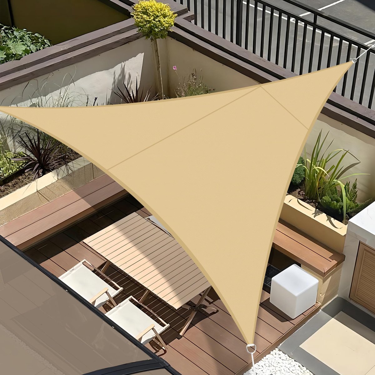 SnelShoppen - UMI PES Schaduwzeil Waterdichte 3x3x3m Driehoek - 98% UV-bescherming Schaduwdoek voor Tuin, Terras, Buiten Patio, Zwembad - Zandkleur