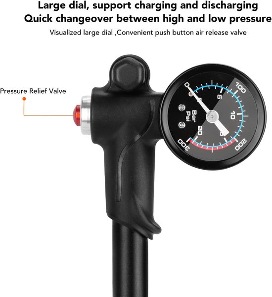 Draagbare Fietspomp - Fietsband Pomp - Banden Oppompen - Met Drukmeter - 37 cm - Zilver — afbeelding 3