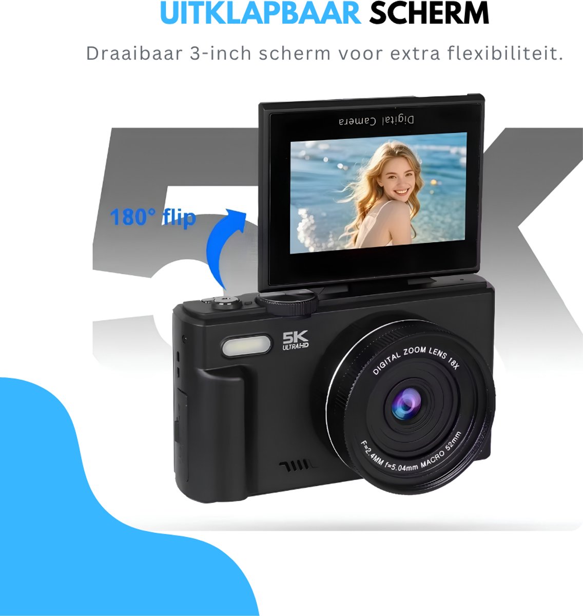 Livista Digitale Camera 5K - 75MP - 18X Digitale Zoom - Incl. 64GB SD Kaart thumbnail 2