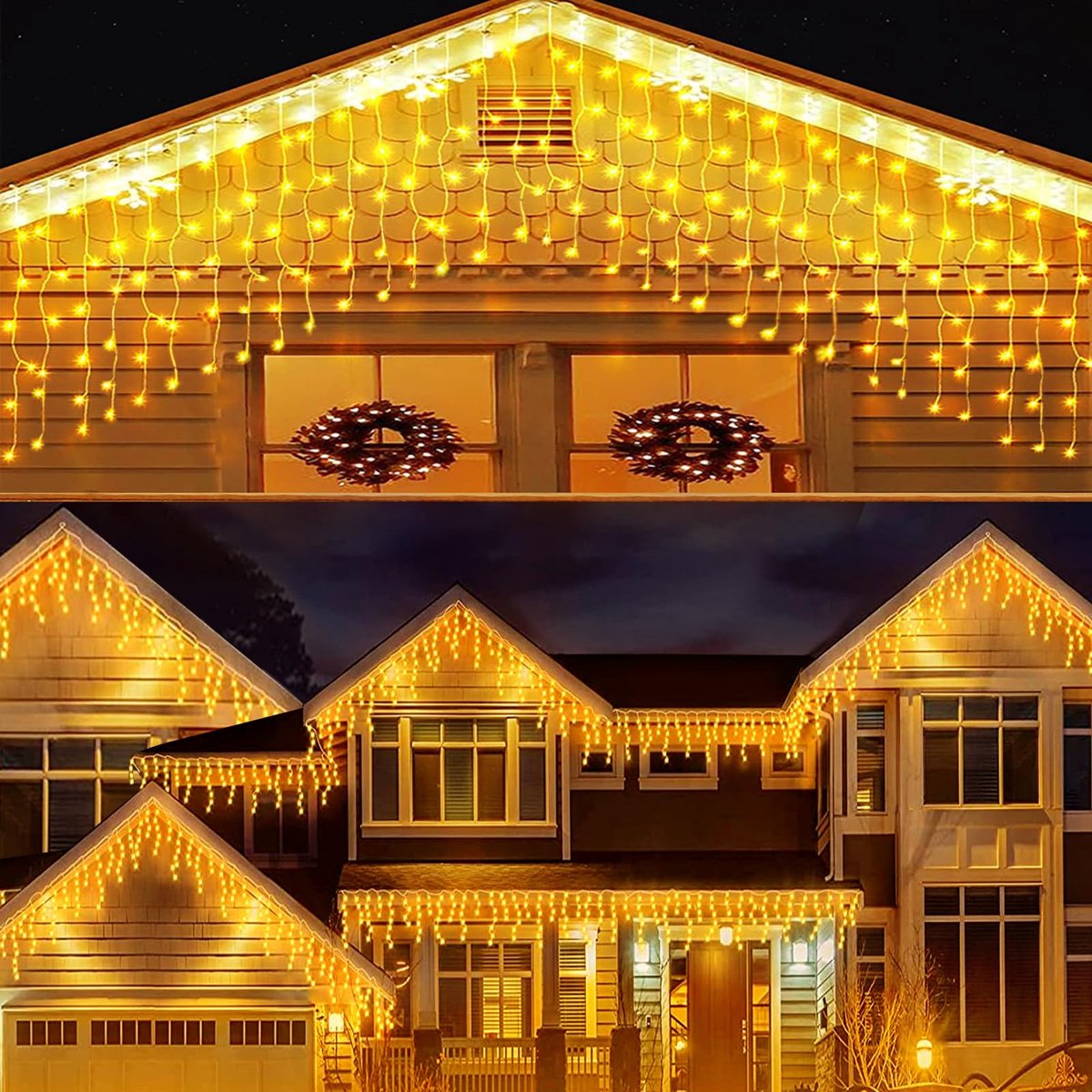 SnelShoppen - Lichtsnoer voor Buiten en Binnen, 5 m, 256 LEDs, Waterdicht, 8 Modi, Warm Wit, Gordijn Lichtketting met Stekker voor Balkon, Tuin, Raam,