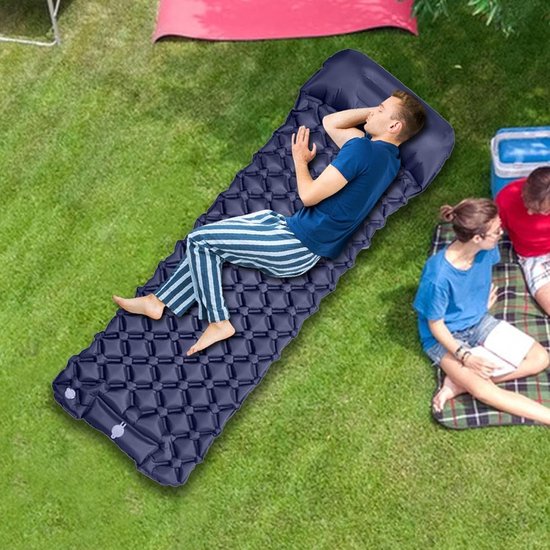 Opblaasbaar Slaapmatje - Campingmatras Kampeeruitrusting - Buiten Kamperen - Efficiënt Opblazen - 190x60cm - Marineblauw — afbeelding 2