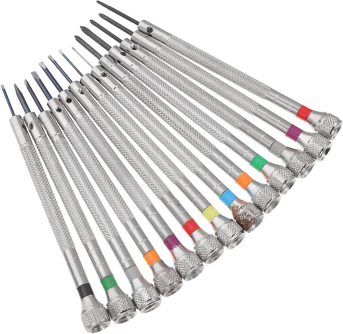 Precisie Schroevendraaierset - Horlogereparatie Gereedschap - Kleine Reparatieklussen - Anti-slip Handvatten - 13 Delig - Zilver