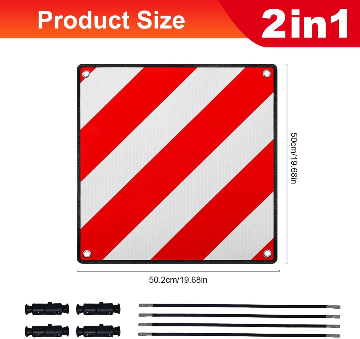 SnelShoppen - JurciCat 2-In-1 Rood-Witte Aluminium Waarschuwingsplaat Fietsendragers Italië Spanje 50x50 cm Reflecterend met 4 Spanbanden Bevestigings
