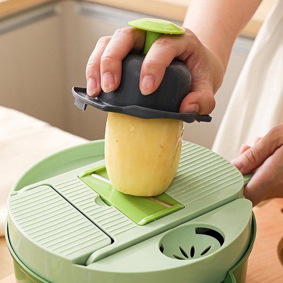 Groentehakker Snijder - Keukenmachine Gadget - Maaltijd Voorbereiden - 16-in-1 Systeem - 20x20x13 cm - Grijs — afbeelding 4
