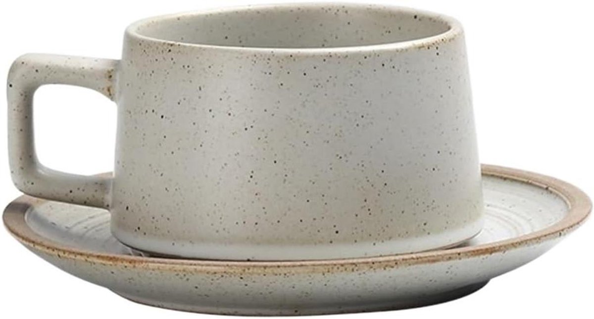Cappuccinokop met Schotel - Koffiemok Keramiek - Ontbijt Genieten - Grote Capaciteit - 220 ml - Wit