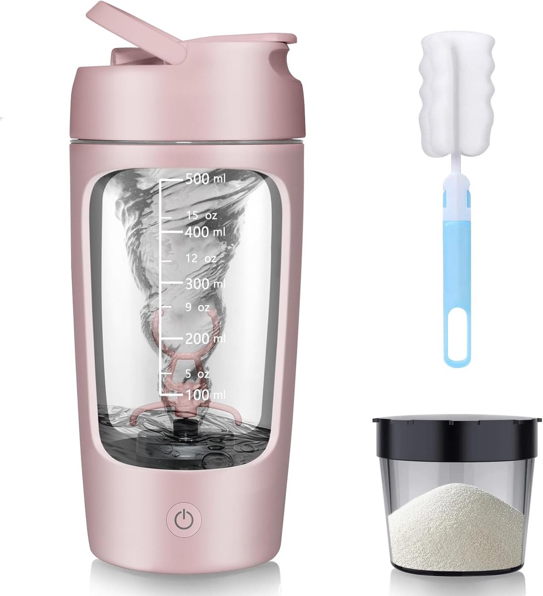 Bobypet - Elektrische Shaker, 650 ml elektrische shaker met poedervak, elektrische eiwitshaker voor eiwitpoeder en milkshakes, BPA-vrij, oplaadbaar via USB-C, roze