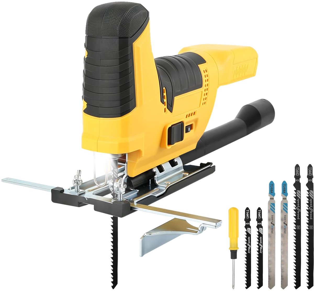 SnelShoppen - Accu-decoupeerzaag 18V/20V, 2800 omw/min, borstelloze motor, 7 snelheden, versteksnede 45 graden, voor hout, metaal en pvc, 18 mm naaf