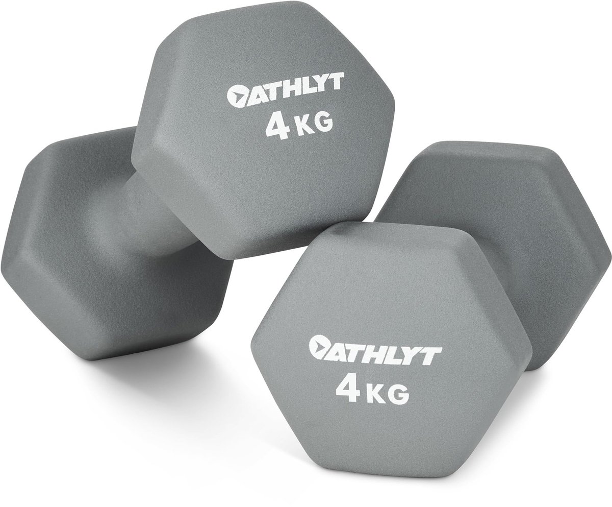 SnelShoppen - Neopreen Haltergewichten 2 x 4 kg - Grijze Dumbbells voor Thuis Gym, Fitness, Krachttraining en Sport