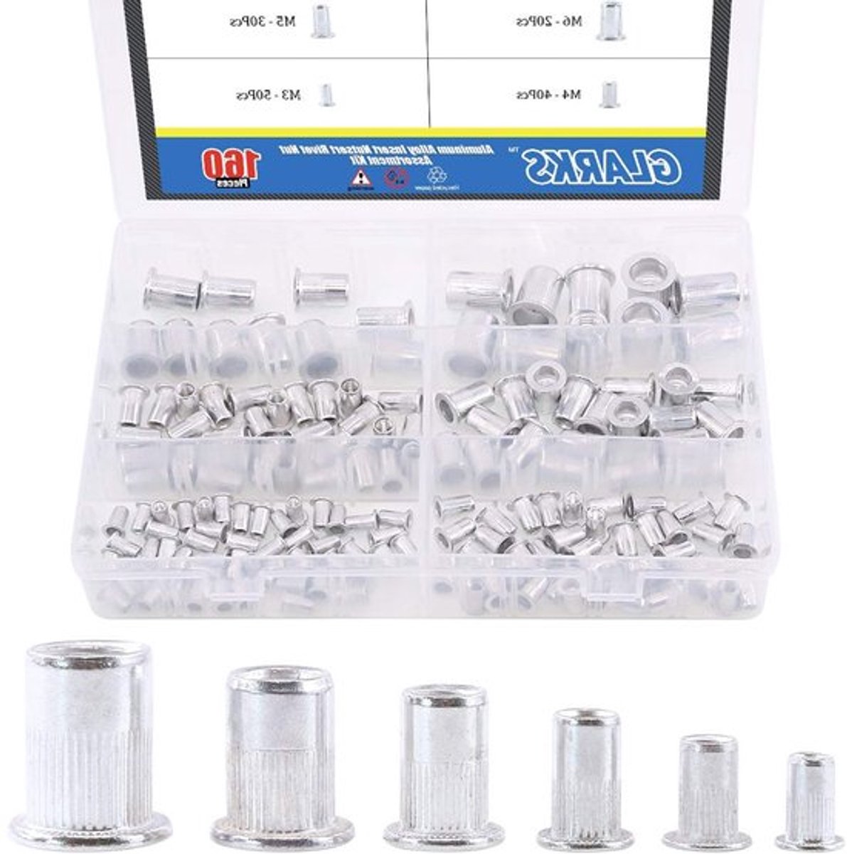 160 Stuks Aluminium M3 M4 M5 M6 M8 M10 Platte Kop Metriete Gewinde Rivet Moeren Set voor Diverse Toepassingen