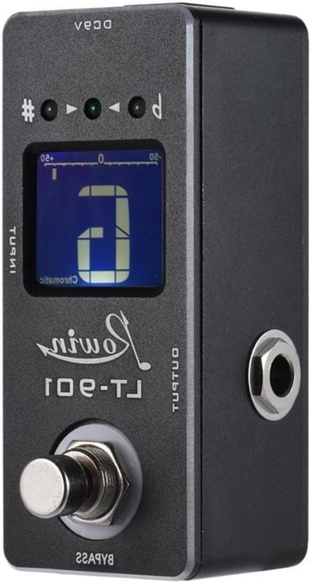 Mini Chromatische Tuner Pedal met True Bypass, LCD Display en Robuuste Behuizing voor Nauwkeurige Afstemming en Eenvoudig Gebruik