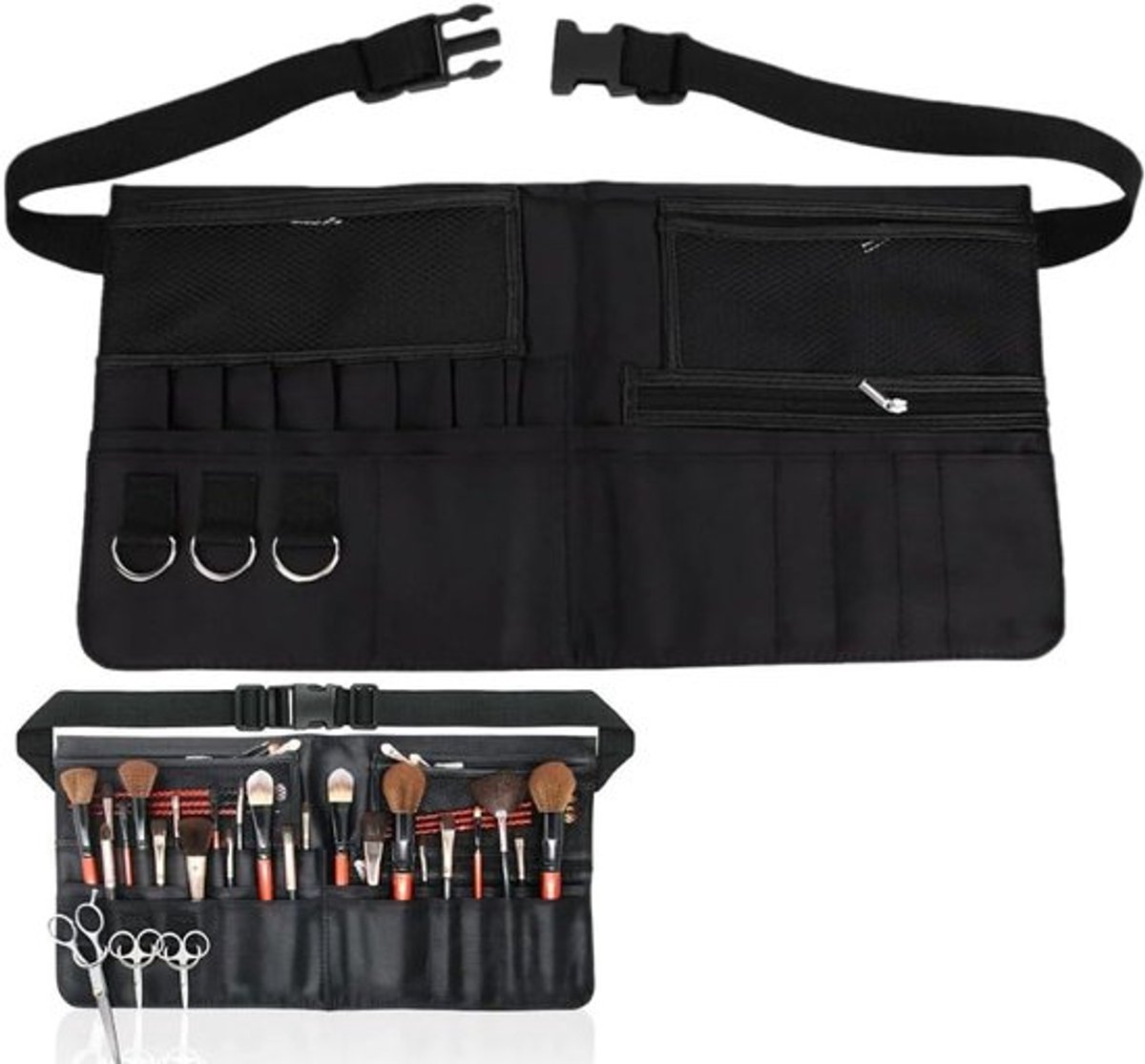 Verstelbare PU Leren Make-up Tasje met Meerdere Compartimenten voor Organisatie, Ideaal voor Thuis, Salon en Reizen, 47 x 23.5 cm, Perfect voor Make-upkwasten en Cosmetica