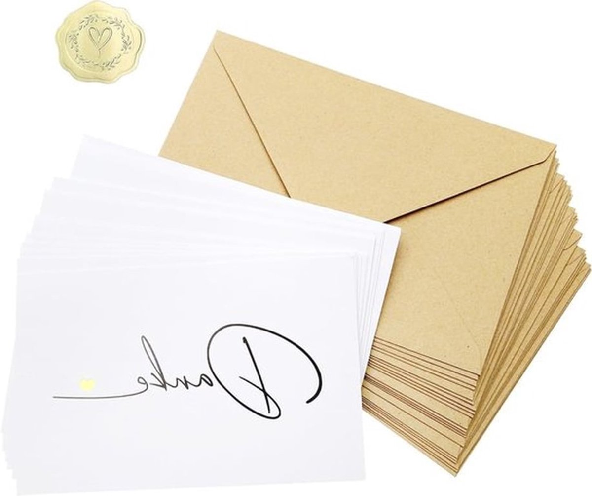 20 bedankkaartjes met kraftenveloppen en gouden zegelstickers voor docenten, vrienden en familie - perfect voor bedankjes en geschenken (9 cm x 14 cm)