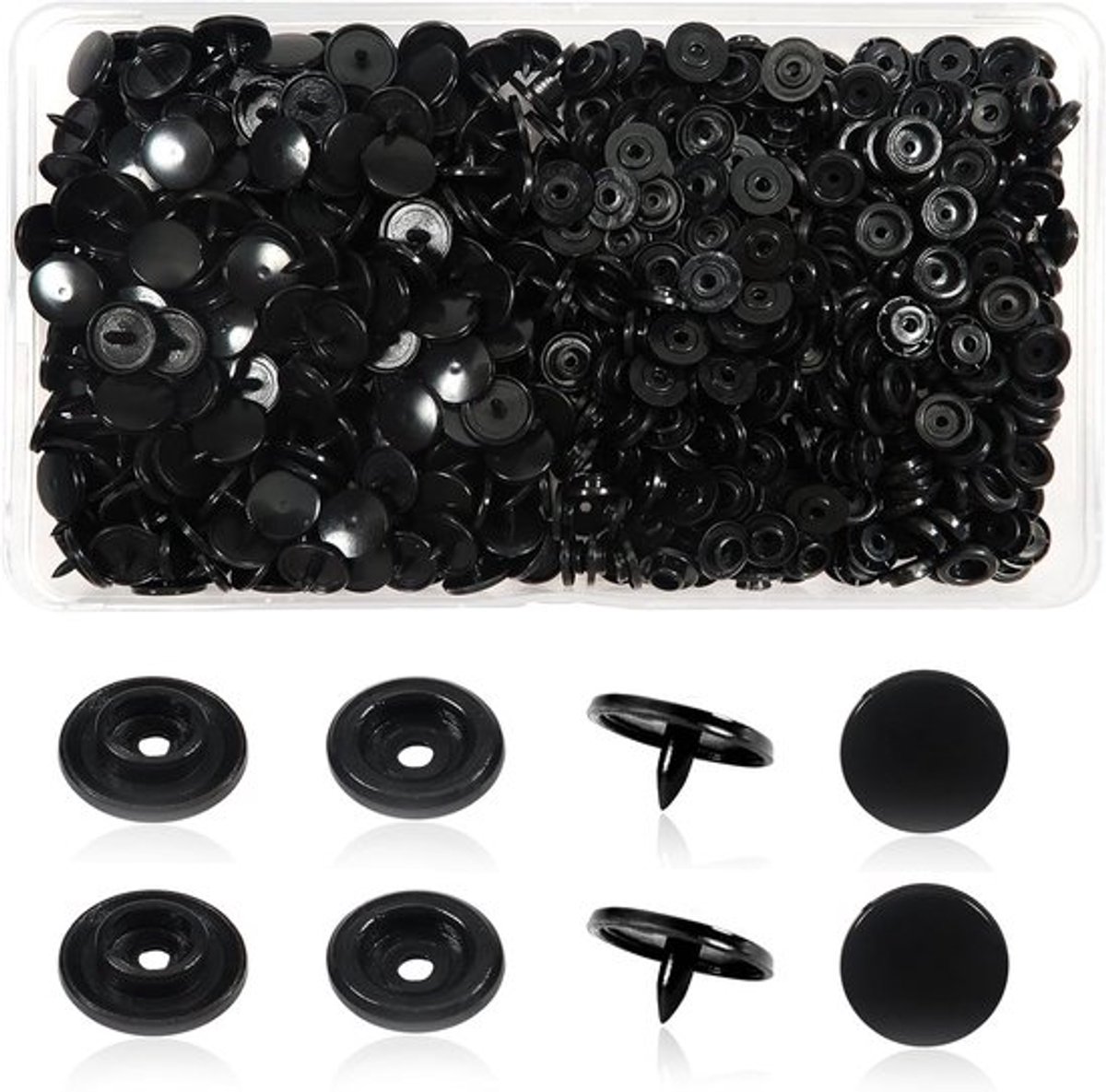 150 stuks snapknopen kunststof T5 12 mm zwart voor accessoires, kleding, doe-het-zelf en scrapbooking