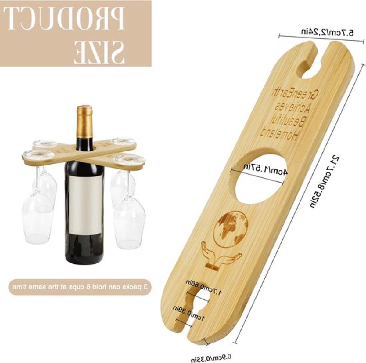 Houten Wijnglas Houder, Set van 2, Bamboe, Hangende Glazenstandaard voor 4 Glazen, Ideaal voor Keuken en Bar, Perfect voor Wijnliefhebbers en Feestjes — cadeau in Kookcadeaus - foto 7