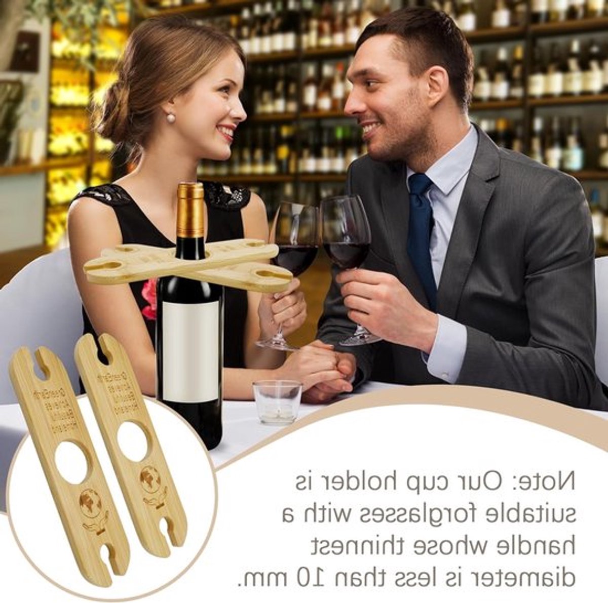 Houten Wijnglas Houder, Set van 2, Bamboe, Hangende Glazenstandaard voor 4 Glazen, Ideaal voor Keuken en Bar, Perfect voor Wijnliefhebbers en Feestjes — cadeau in Kookcadeaus - foto 6
