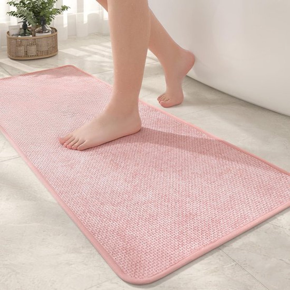 Badmat Antislip 44 x 120 cm - Zachte Badkamer Tapijt - Absorberend - Duurzaam - Veiligheidswaarschuwing - Geschikt voor Douche/Bad - Badkamerkleed