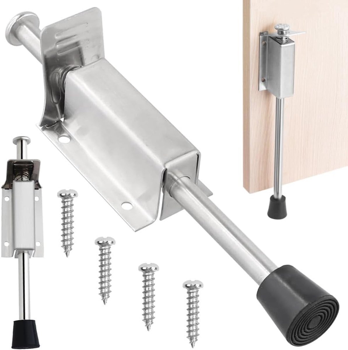 Deurstopper Vloer - Zilver - 250 mm - Metalen Pedaal Deurstopper met Schroeven - Voor Binnendeuren
