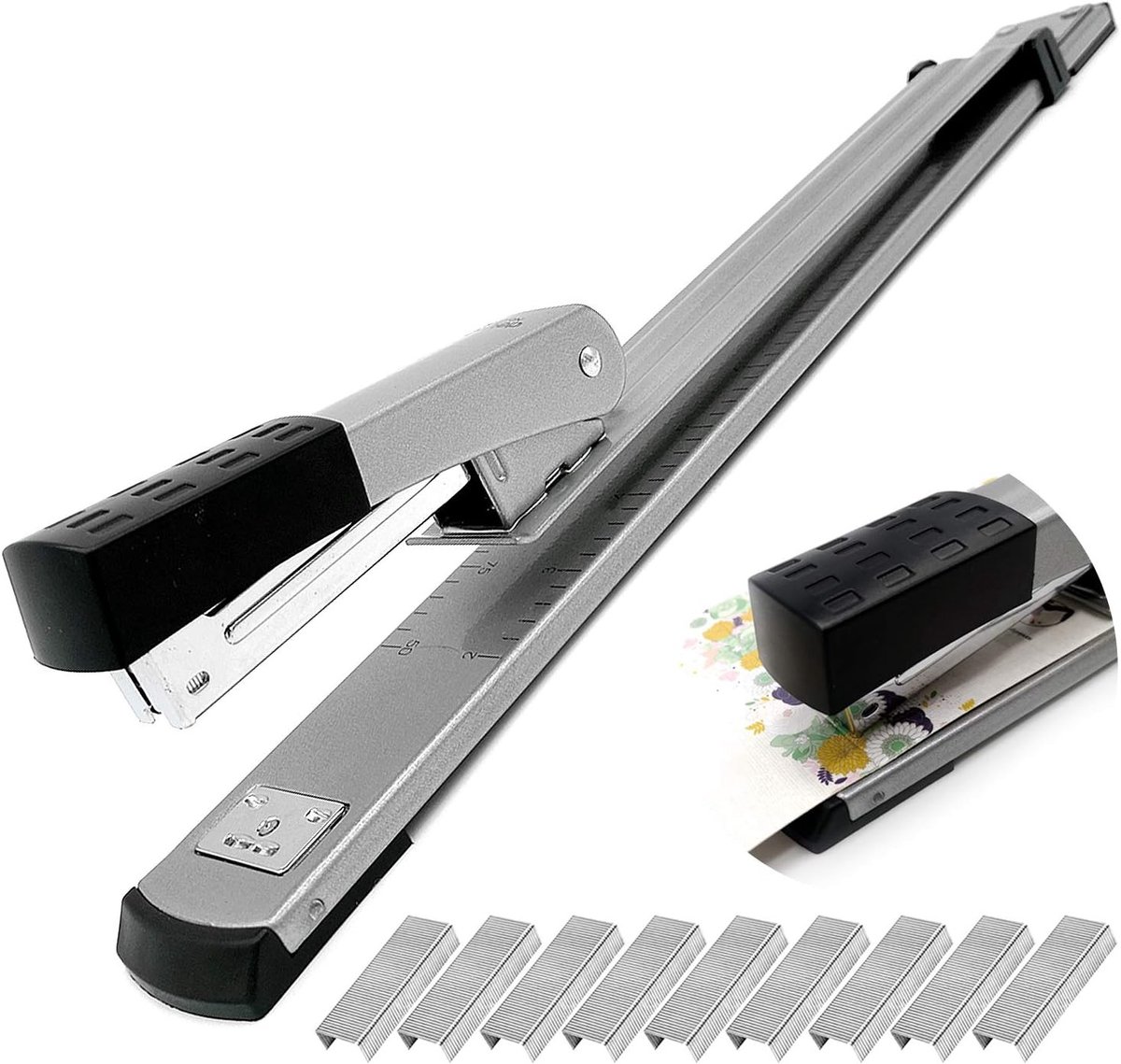 Nietmachine met Lange Arm - Zilver - 390 x 36 mm - Voor 25 Vellen A4 - Ideaal voor Kantoor en School
