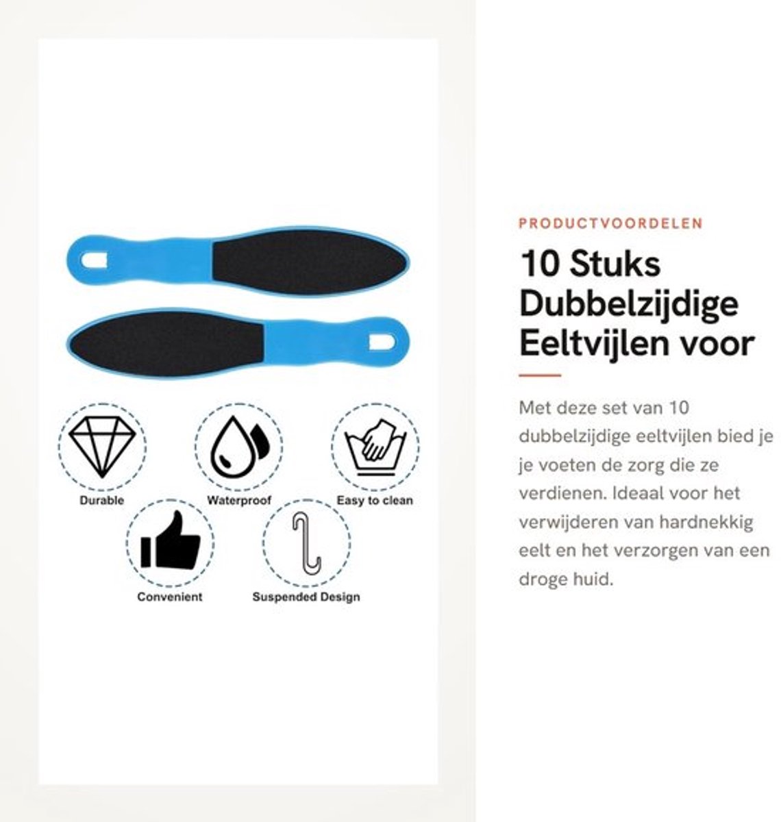 Eeltvijlen 10 Stuks - Dubbelzijdige Voetrasp - Effectieve Pedicure - Voor Geharde/Droge Huid - Duurzaam Kunststof - Makkelijk Op Te Bergen