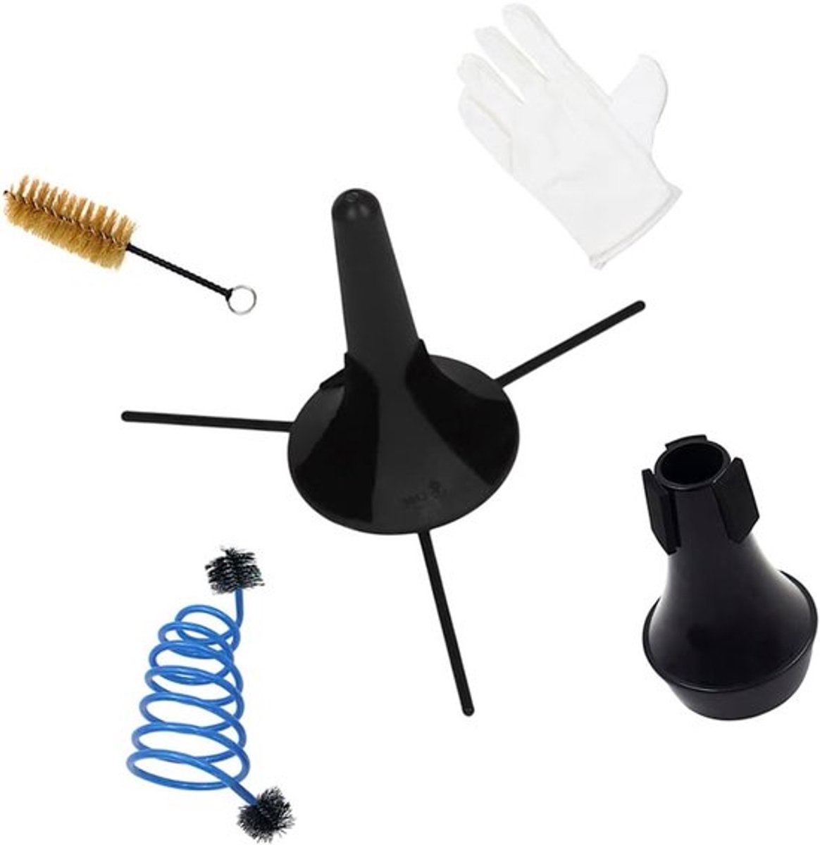 Reinigingsset voor Trompet met 5 Onderdelen, Inclusief Stand, Ventielborstel, Slangborstel en Handschoenen voor Muziekinstrumenten