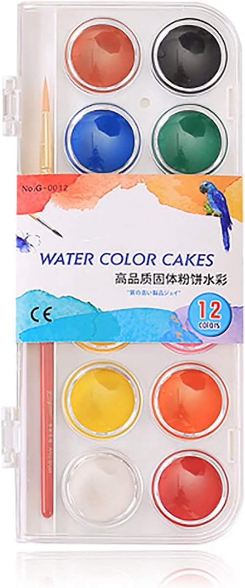 SnelShoppen - 12 Kleuren Waterverf Set, Niet Giftig en Wasbaar Verfpalet met Kwast voor Beginners, Studenten en Kunstenaars, Perfect voor Illustraties