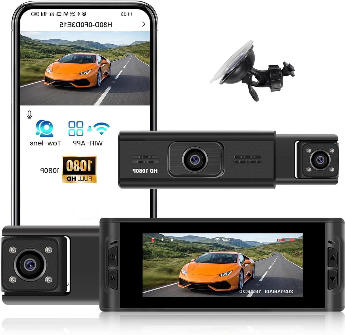 Auto Camera - Dashcam - Veilig Rijden - Dubbele Lens - 3.16 Inch Display - Zwart